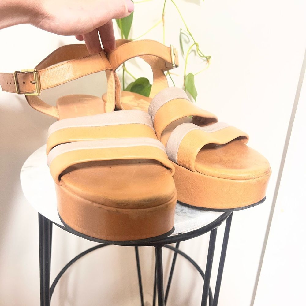 Robert Clergerie Platform Sandals Tan & Cream Leather Architectural Platform 9.5